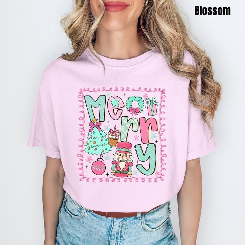Cutesy Merry Scene Comfort Colors T-Shirt 'NLB' Hoodie, Sweatshirt | InkThreadWorks.com