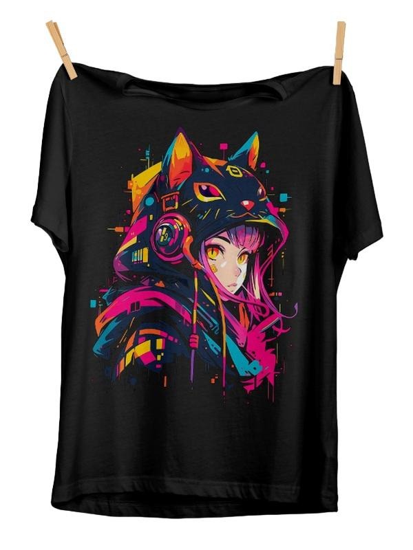 Cyberpunk Anime Girl T-Shirt | Futuristic Techwear, Harajuku Clothing | Kawaii Manga Shirt