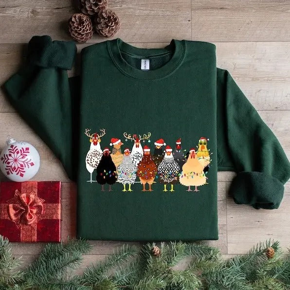Сute Christmas Chickens Sweatshirt, Funny Christmas Chicken Sweatshirt, Christmas Crewneck, Holiday Sweatshirt, Christmas Farm Sweatshirt