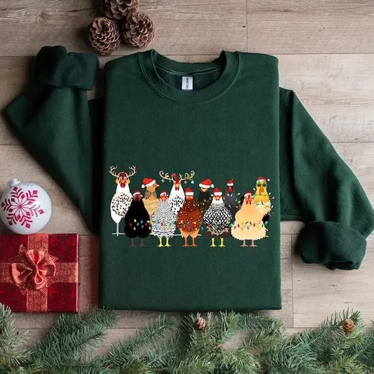 Сute Christmas Chickens Sweatshirt, Funny Christmas Chicken Sweatshirt, Christmas Crewneck, Holiday Sweatshirt, Christmas Farm Sweatshirt