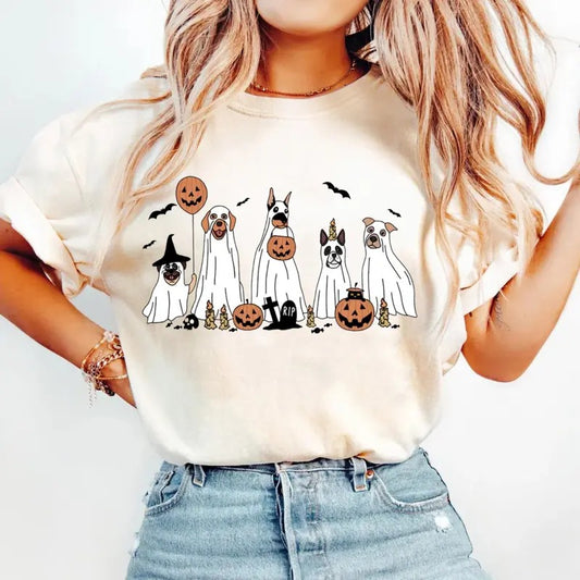 сUte Ghost Dog T Shirt, Ghost Dog Tee, Halloween Dog T Shirt, Spooky Season Gift, Dog Lovers Tshirt, Halloween Cute...