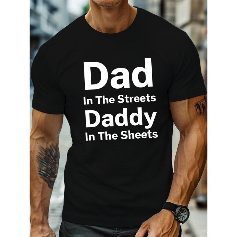 DAD Print Tops, Men's T-shirt, Summer Trendy Casual Short Sleeve Tees, Outdoor Sports Clothing, Big & Tall Guys,...