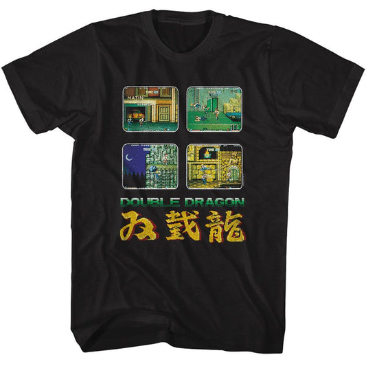 Double Dragon - Game Screens - American Classics - Solid Black Adult Short Sleeve T-Shirt