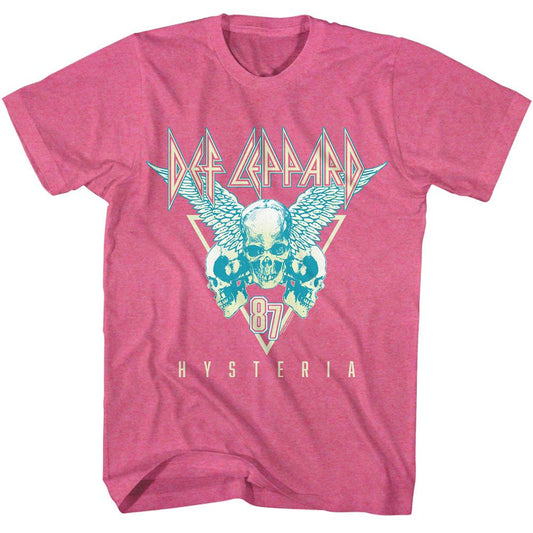 Def Leppard - Skulls 3 Tone - American Classics - Heather Pink Adult Short Sleeve T-Shirt