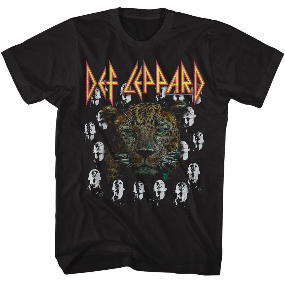 Def Leppard - Leopard W High N Dry Heads - American Classics - Solid Black Adult Short Sleeve T-Shirt