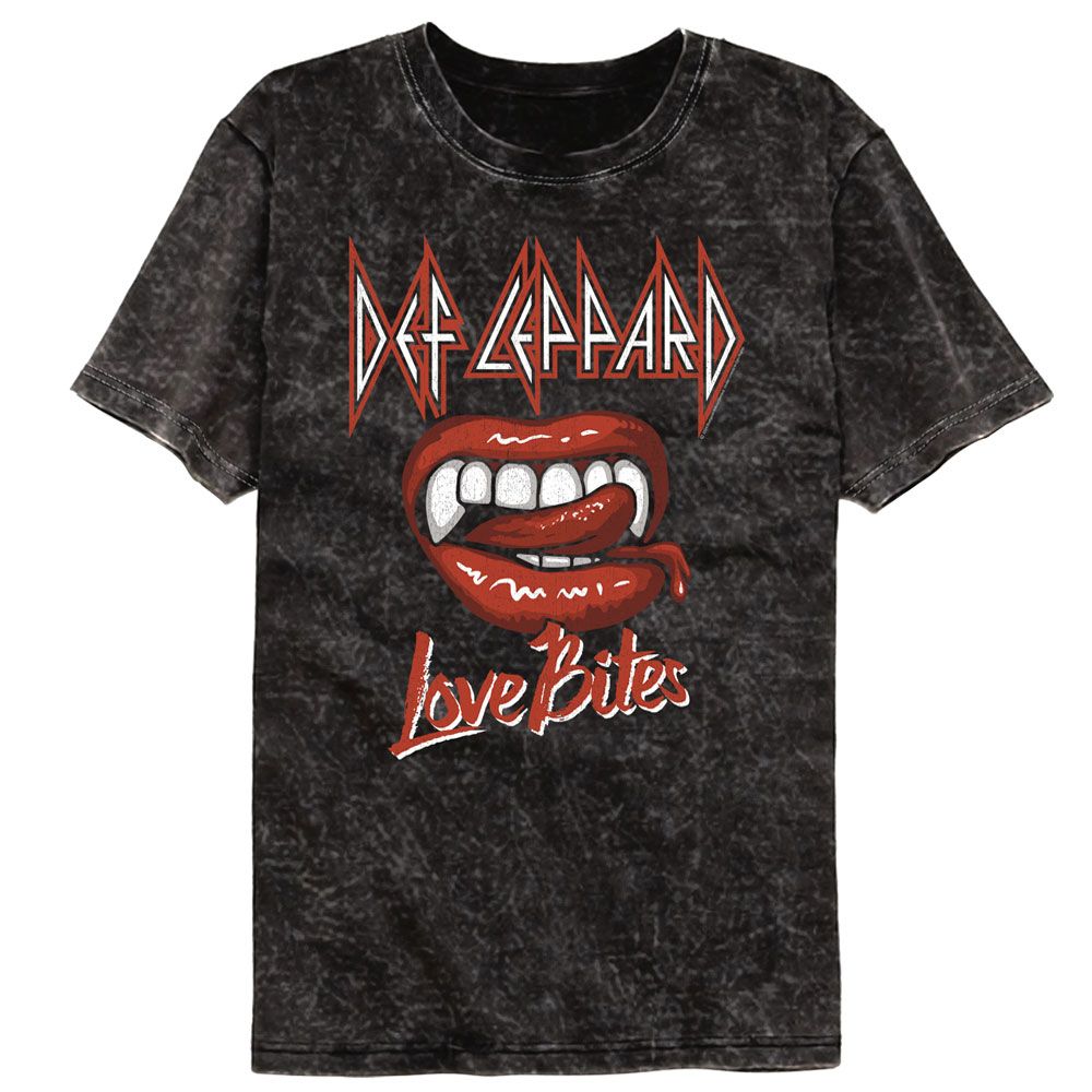 Def Leppard - Love Is Biting - American Classics - Solid Black Adult Short Sleeve Mineral Wash T-Shirt
