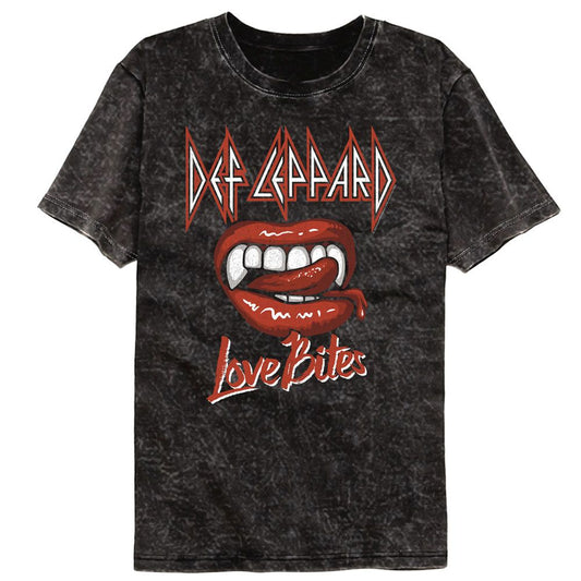 Def Leppard - Love Is Biting - American Classics - Solid Black Adult Short Sleeve Mineral Wash T-Shirt