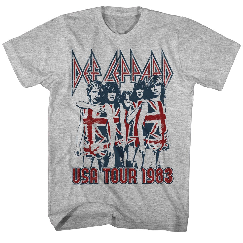 Def Leppard Mens S/S T-Shirt - Usa Tour 1983 - Heather Gray Heather
