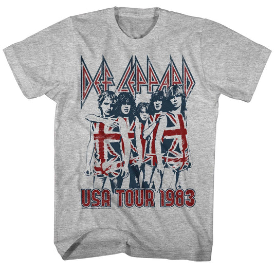 Def Leppard Mens S/S T-Shirt - Usa Tour 1983 - Heather Gray Heather