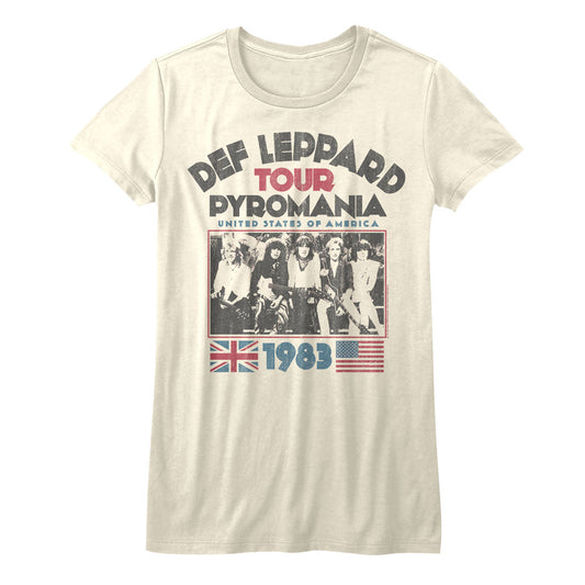 Def Leppard Girls Juniors S/S T-Shirt - Pyro Tour - Solid Natural