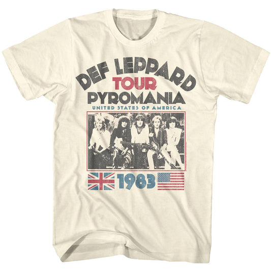 Def Leppard Mens S/S T-Shirt - Pyro Tour - Solid Natural