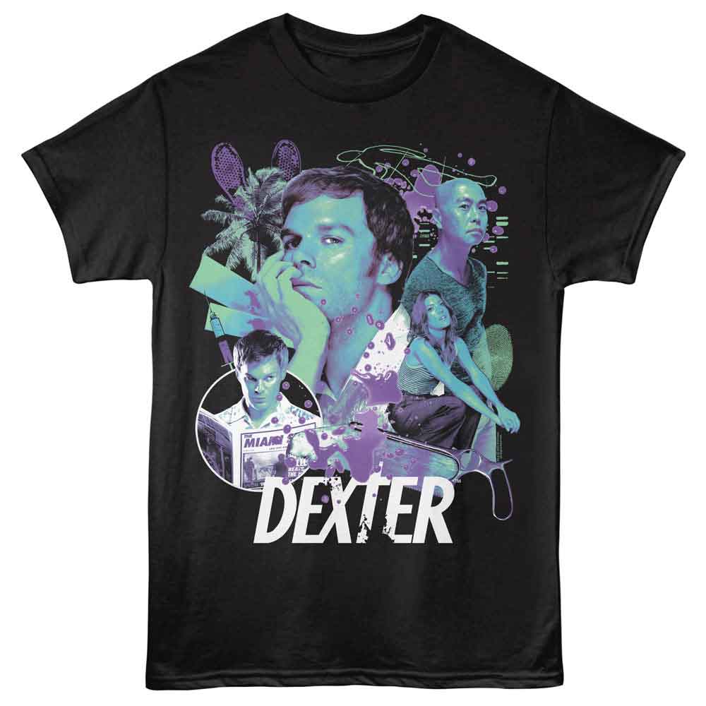 Dexter - Neon Collage - American Classics - Black Adult Short Sleeve T-Shirt