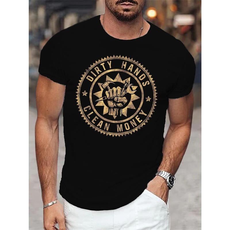 DIRTY HANDS CLEAN MONEY Men's Graphic Tees Print Short Sleeve T-Shirts Summer Casual Tee Top Made in USA