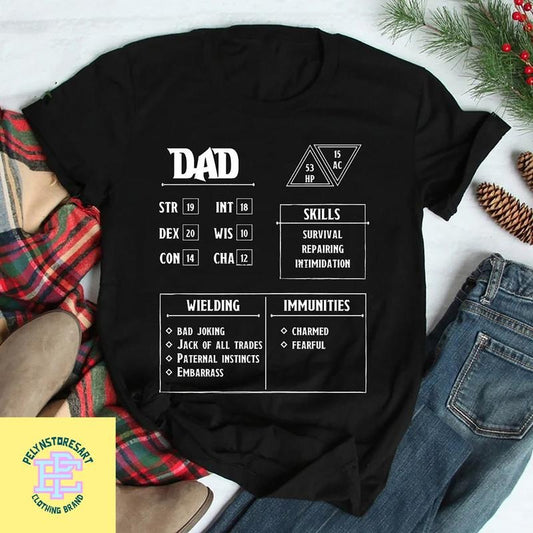 Dad Character Sheet TShirt, Dungeons And Dragons Shirt, Dnd Shirt, Role Playing Game Shirt, Dungeon Master Gift, Dnd Dad...