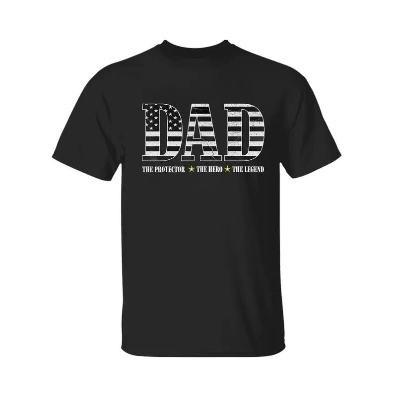 Dad The Protector Hero Legend American Flag Dad Father's Day T-Shirt, Men's Cross Graphic Tee, 2025 Casual Summer Outfit, For Men, For Women Menswear