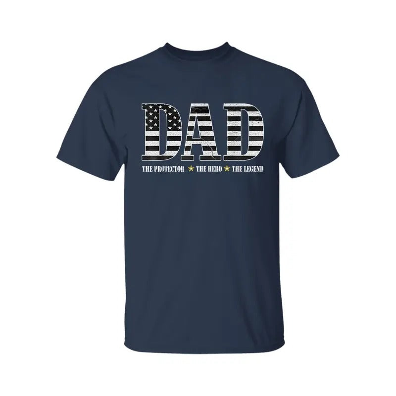 Dad The Protector Hero Legend American Flag Dad Father's Day T-Shirt, Men's Cross Graphic Tee, 2025 Casual Summer Outfit, For Men, For Women, Cotton