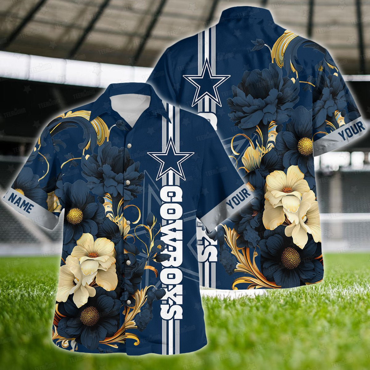 Dallas Cowboys Hawaiian Shirt Midnight Bloom Design by