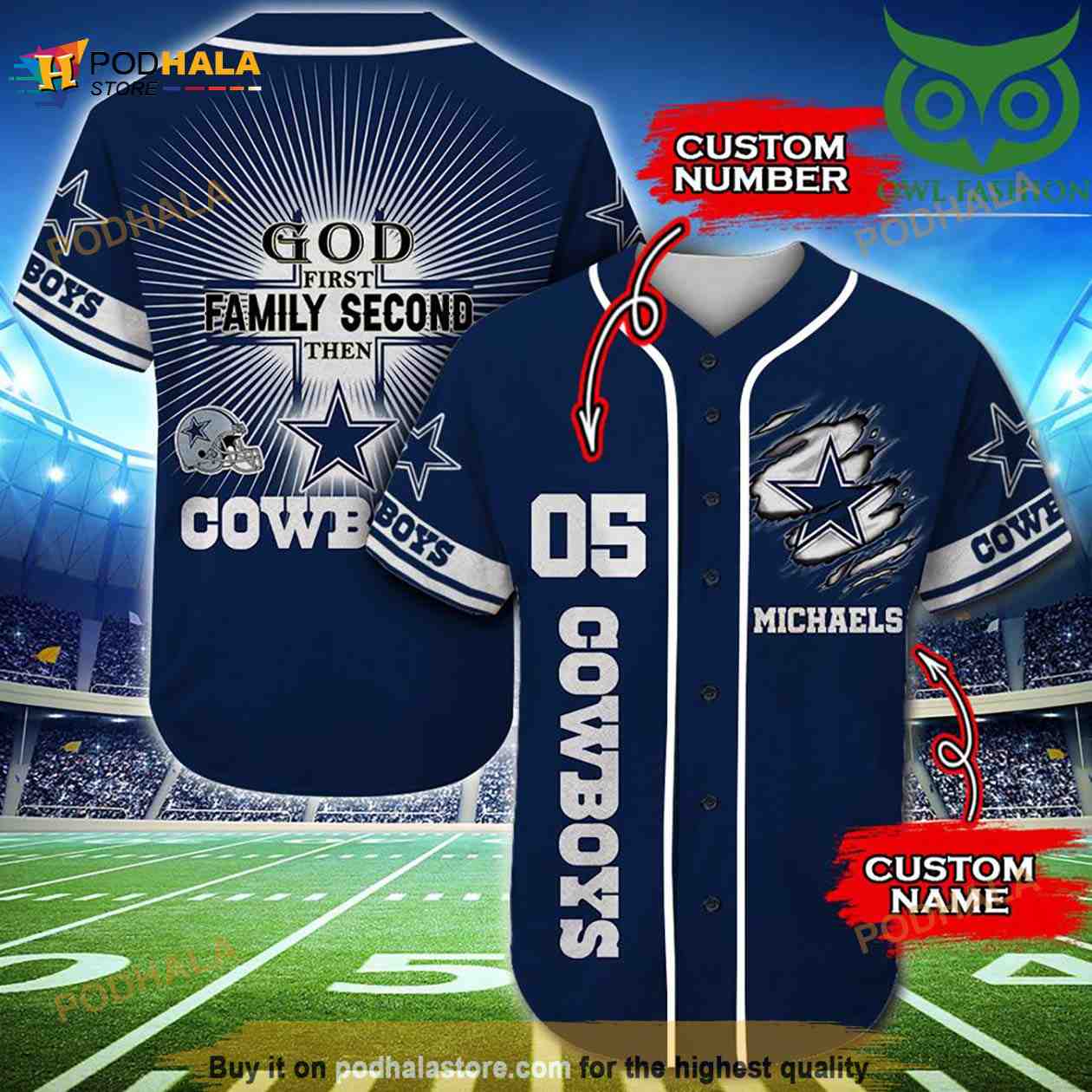 Dallas Cowboys Personalized Gift, Custom Name Number 3D Baseball Jersey Shirt