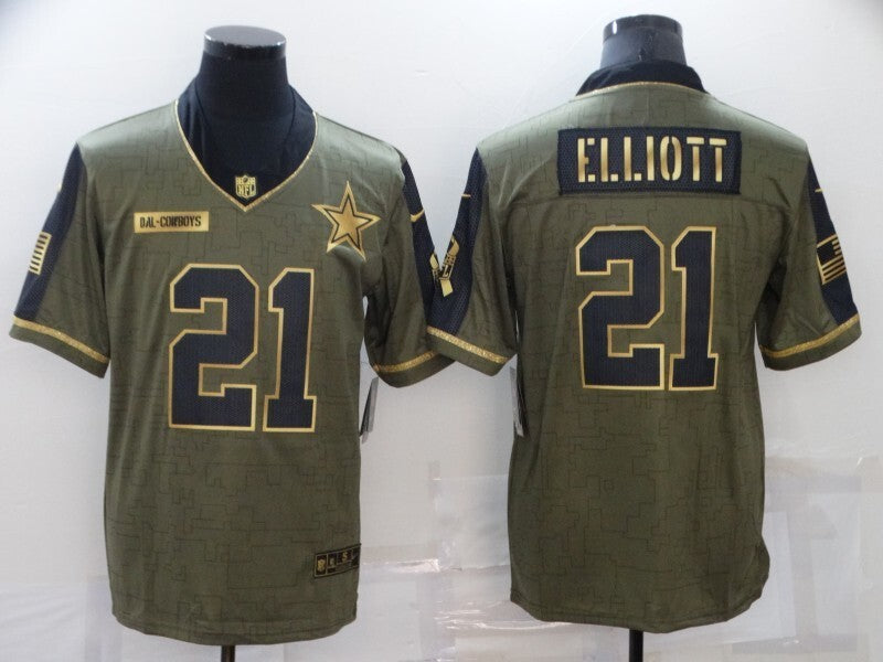 Dallas Cowboys #21 Ezekiel Elliott 21 Salute Gold Text 5912