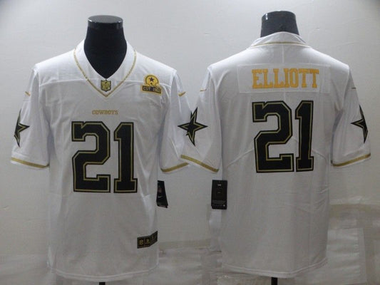 Dallas Cowboys #21 Ezekiel Elliott White Retro Gold 158