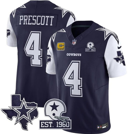 Dallas Cowboys #4 Dak Prescott Navy F.U.S.E. With Established In 1960 Patch And 4
