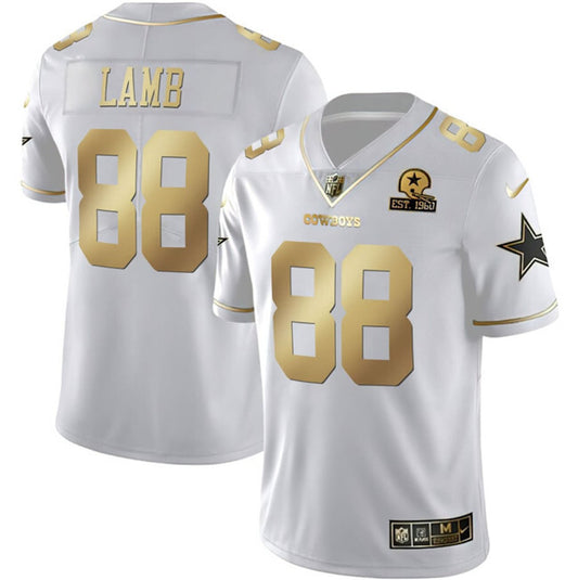 Dallas Cowboys #88 CeeDee Lamb White Gold With Established In 1960 Patch Vapor Style 1