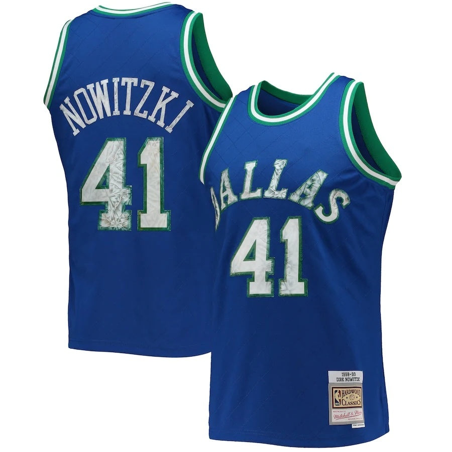 Dallas Mavericks #41 Dirk Nowitzki Mitchell & Ness 1998-99 Hardwood Classics 75th Anniversary Diamond Swingman Jersey