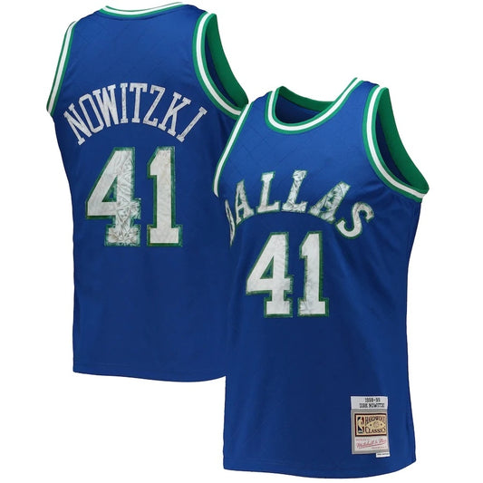Dallas Mavericks #41 Dirk Nowitzki Mitchell & Ness 1998-99 Hardwood Classics 75th Anniversary Diamond Swingman Jersey