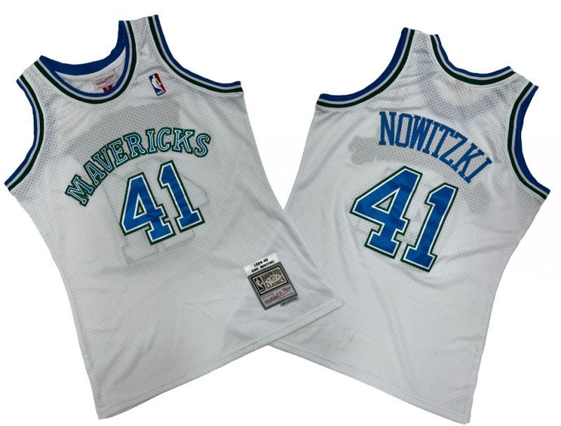 Dallas Mavericks #41 Dirk Nowitzki m&n jersey white