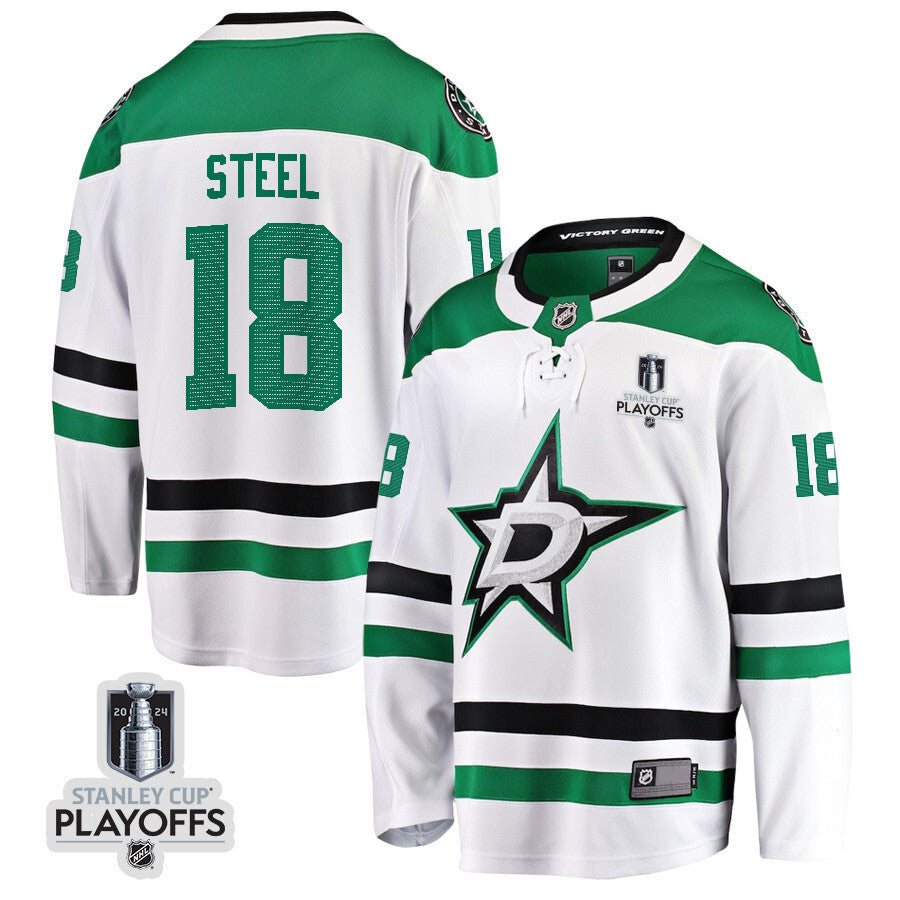 Dallas Stars #18 Sam Steel 2024 NHL Playoffs Patch Away Breakaway Jersey