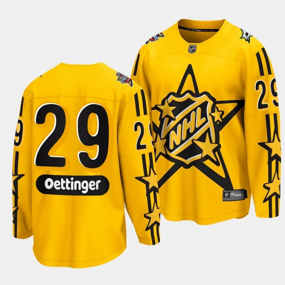 Dallas Stars #29 Jake Oettinger 2024 NHL All-Star Yellow Jersey Style 2