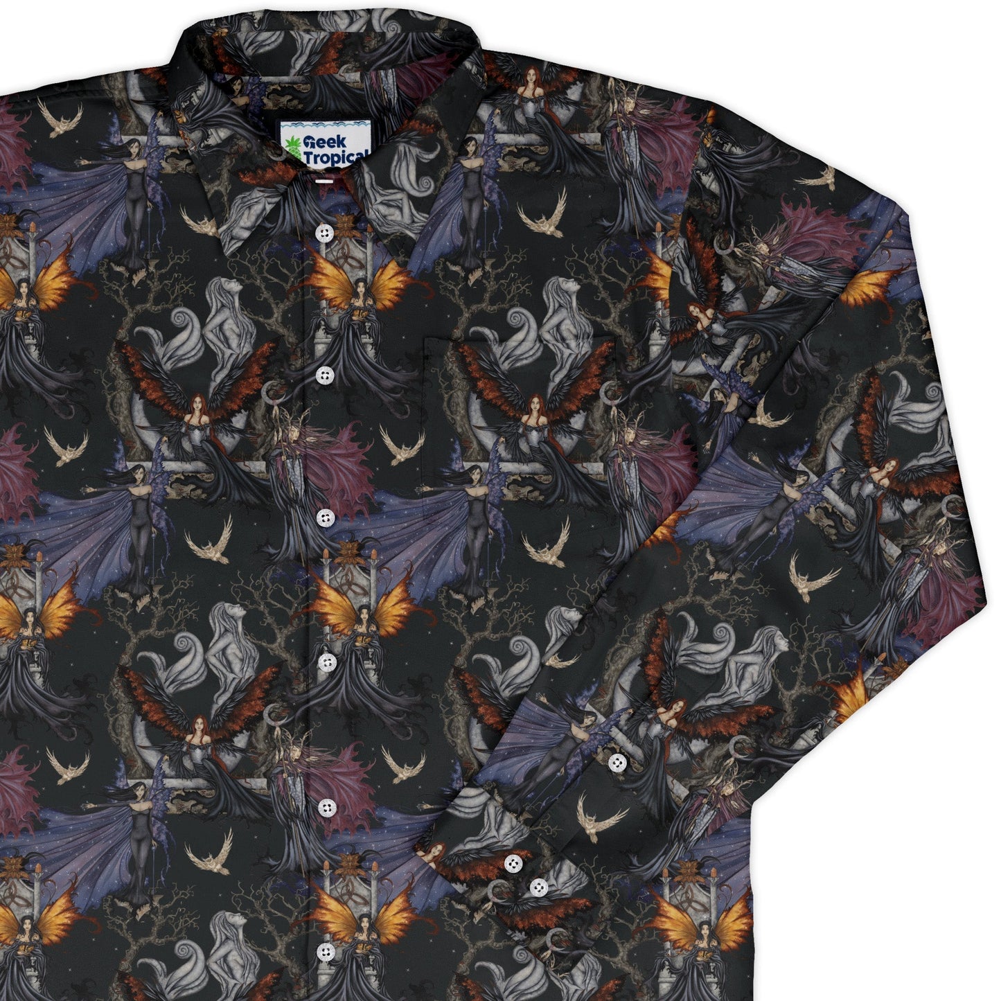 Dark Elves Gathering Long Sleeve Button Up Shirt