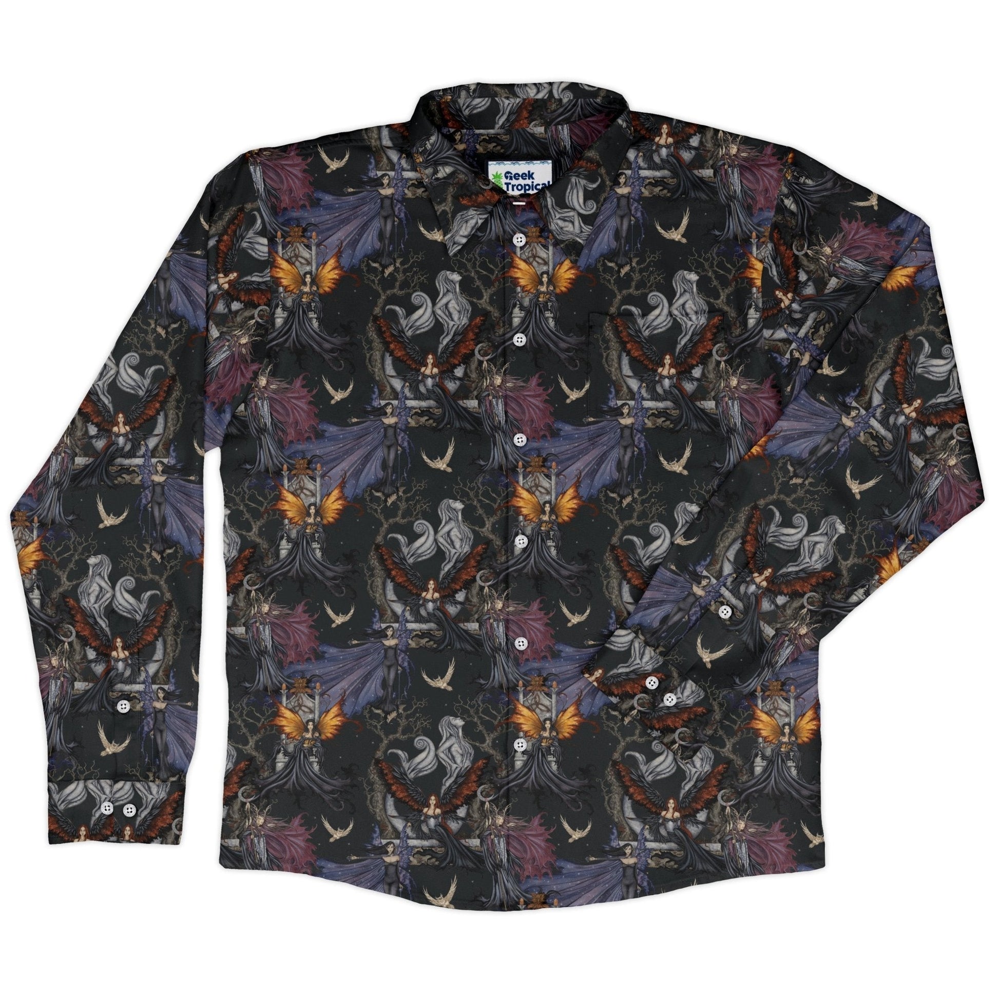 Dark Elves Gathering Long Sleeve Button Up Shirt