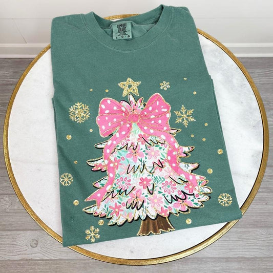 Darling Floral Christmas Tree Comfort Colors T-Shirt 'NLB' Hoodie, Sweatshirt | InkThreadWorks.com