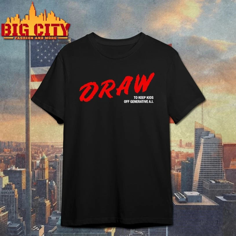 Daron Nefcy Wearing Draw To Keep Kids Off Generative Ai T-Shirt