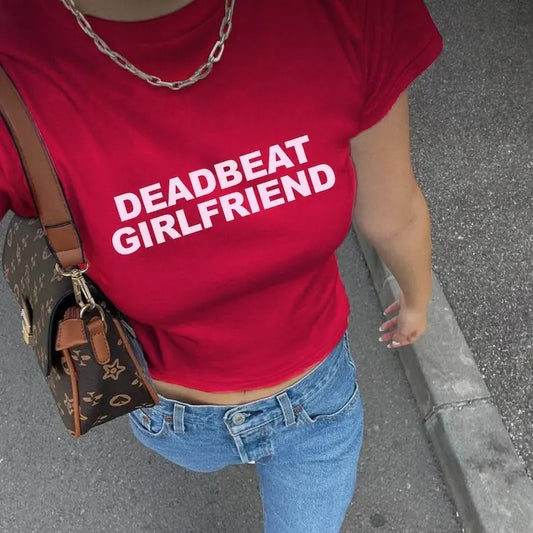 Deadbeat Girlfriend Baby Tee | Y2k Baby Tee, 90s Inspired Graphic Funny Slogan Baby Tee, y2k clothing, Graphic Shirt Cotton Fashion