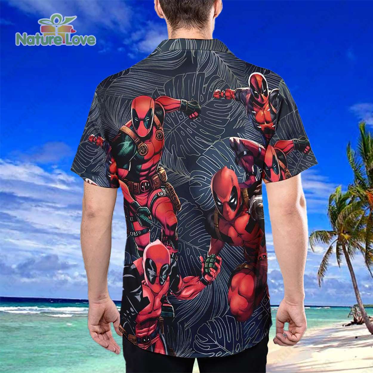 Deadpool Avengers Tropical Leaves Button Up Hawaiian Shirt