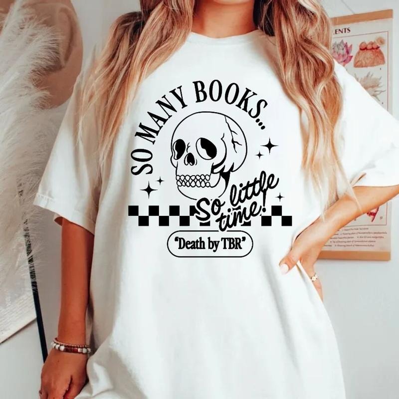 Death By Tbr Booktok Retro Aesthetic Bookish Shirt Literary Shirt Skeleton Shirt Alt Clothes Romance Reader Book Indie Merch Booktok, Unisex Tee