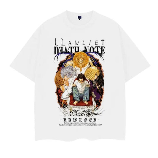 Death Note "L" Vintage Oversized Tee Anime T-shirt 100% Cotton Original Design Men's Top Streetwear Casual Baggy Crewneck Menswear Tshirt