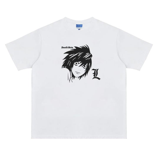 Death Note "L the Detective" Vintage Oversized Tee Anime T-shirt 100% Cotton Original Design Men's Top for Fans DTG Printing Streetwear Casual Menswear Tshirt Tropical Crewneck