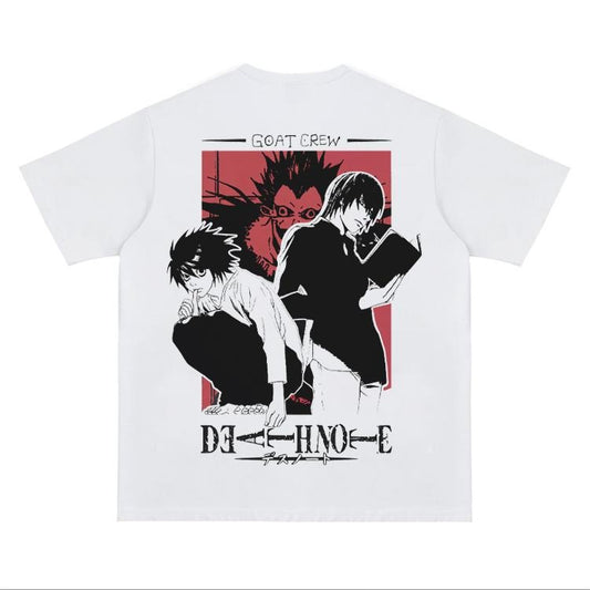 Death Note "Light & L" Heavyweight Vintage Tee 100% Cotton OVERSIZED Anime T-shirt Menswear Top Crew Necks Tshirt Casual Streetwear White Crewneck Tropical Shortsleeve
