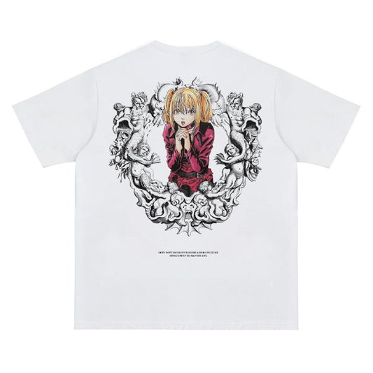 Death Note "Misa Amane" Vintage Oversized Tee Anime T-shirt 100% Cotton Original Design Men's Top for Fans DTG Printing Streetwear Casual Menswear Tshirt Tropical Round Neck