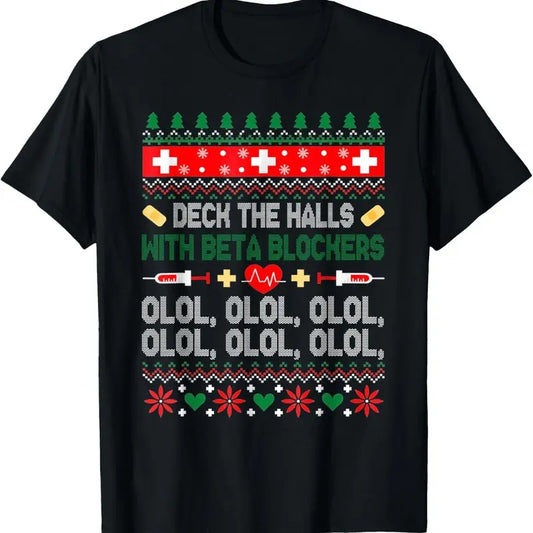 Deck The Halls With Beta Blockers Nurse Christmas Ugly Xmas T-Shirt Hoodie, Sweatshirt | InkThreadWorks.com