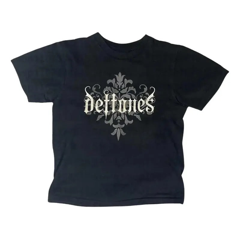 Deftones Baby Tee, Gothic Emo Girl Baby Tees, Vintage Women Letter Print Casual Short Sleeve T-Shirt, Clothes 2000s, Y2k...