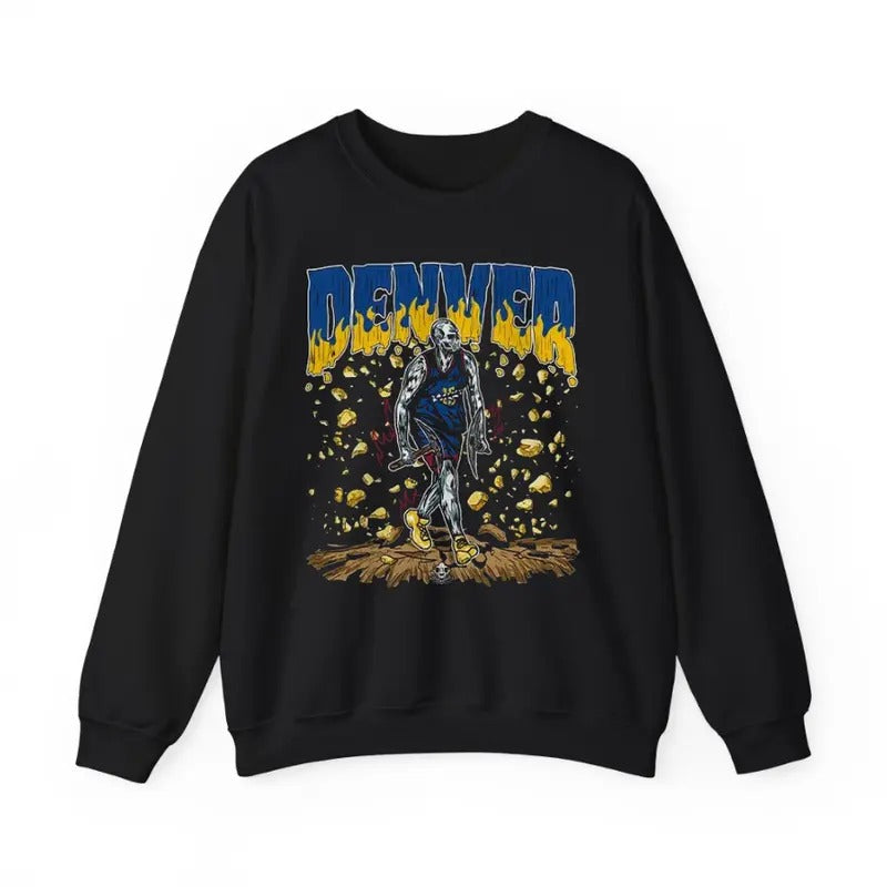 Denver Basketball Sweatshirt Featuring Vintage Skeleton Graphic Design for Fans