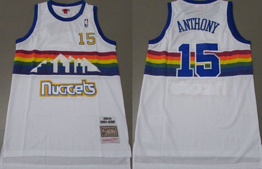 Denver Nuggets #15 Nikola Jokic Nuggets 15 # Rainbow Edition Anthony Classic Retro White Premium Mesh Jersey