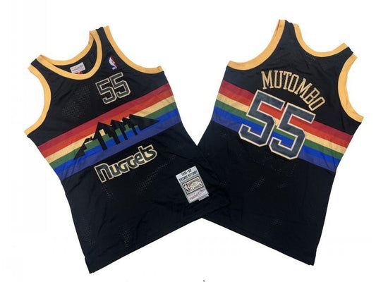 Denver Nuggets #55 Dikembe Mutombo Nuggets 55 # Black 91-92 Season Mitchell Retro Jersey -- Dikembe . Mutombo Style 2