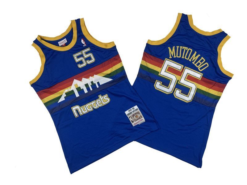 Denver Nuggets #55 Dikembe Mutombo Nuggets 55 # Blue Rainbow Edition 91-92 Season Mitchell Retro Jersey -- Dikembe . Mutombo Style 1