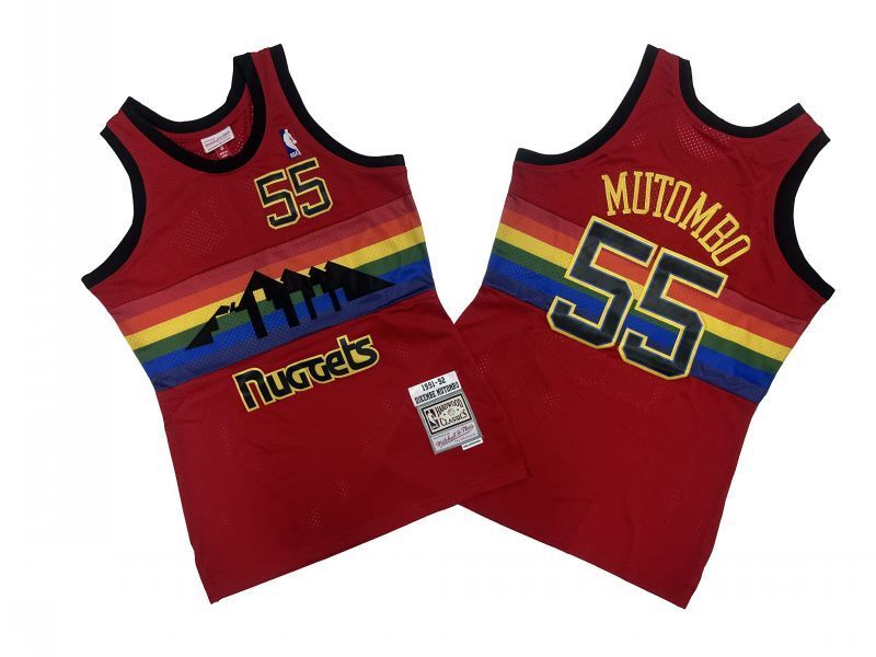 Denver Nuggets #55 Dikembe Mutombo m&n jersey rainbow red