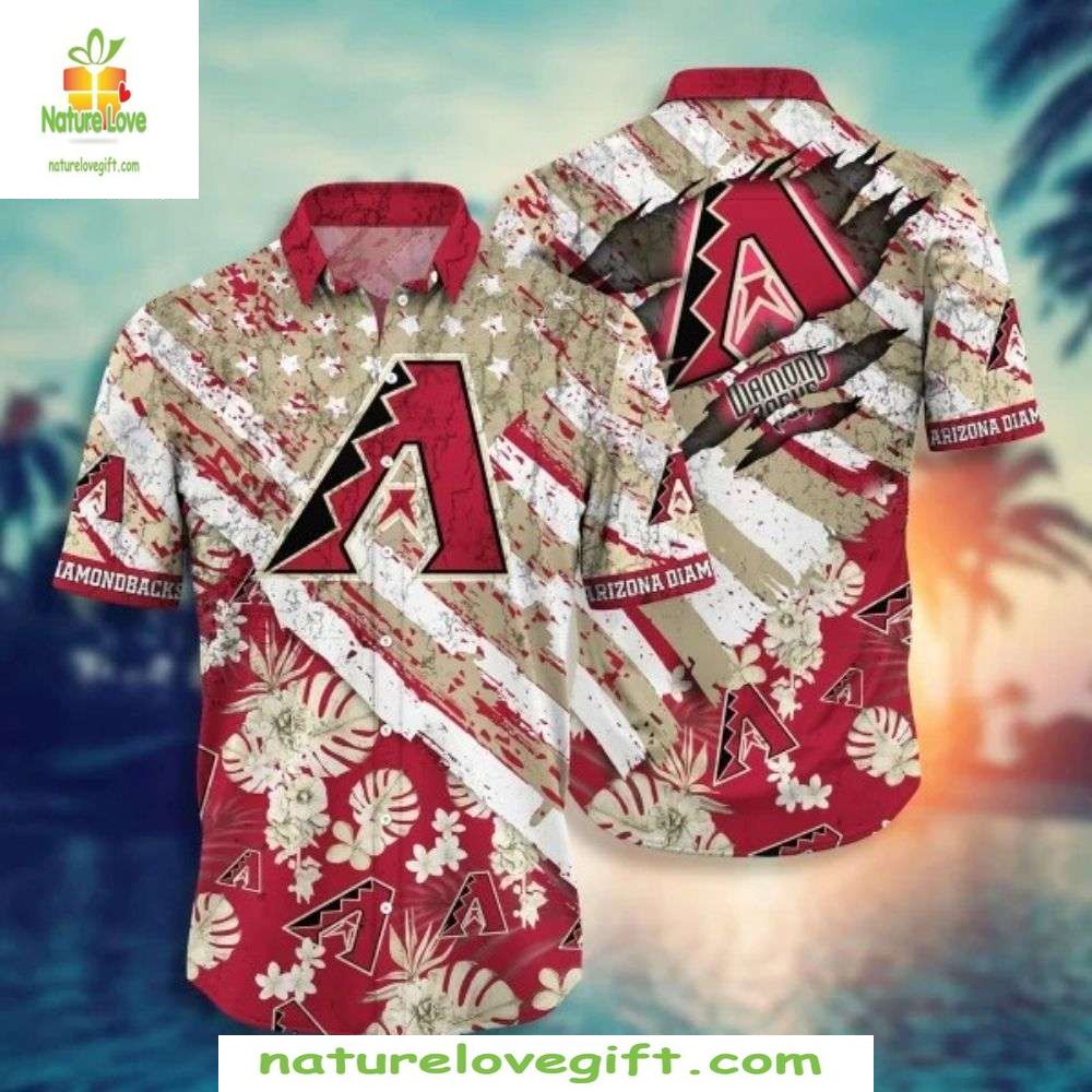 MLB Hawaiian Shirt Desert Flora Diamondbacks Red Stylish Baseball Apparel
